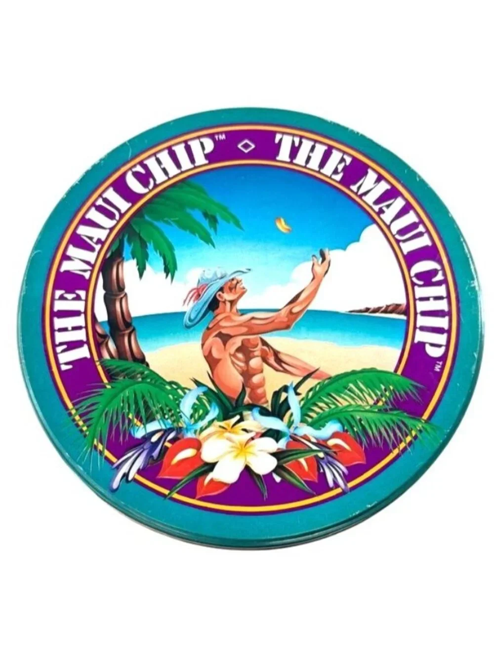 Vintage 1986 The Maui Chip Collector Tin Canister Hawaii No-Ka-Oi